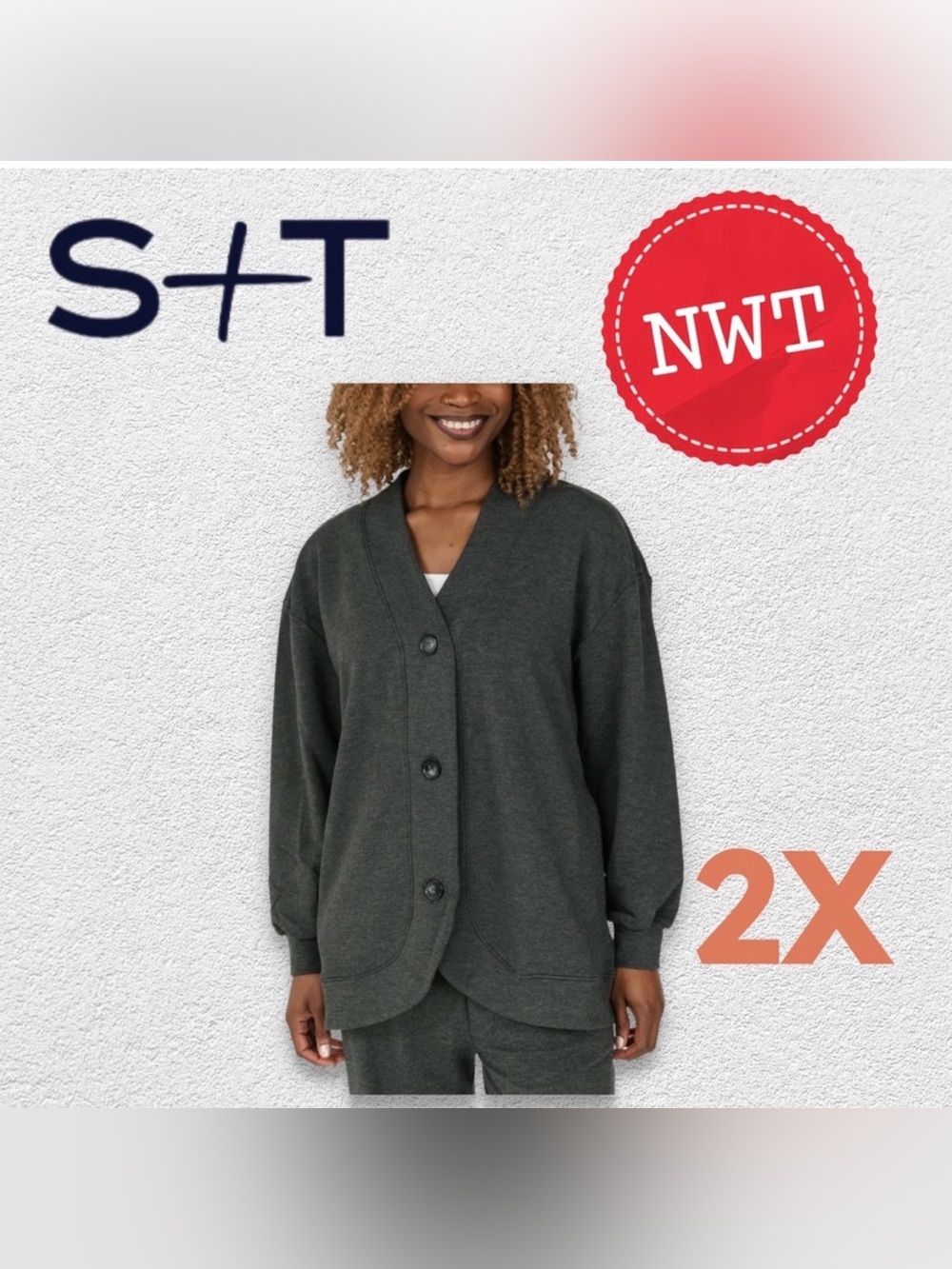 🇨🇦🆕NWT SMASH + TESS |2XL| Cozy minimalist Maya Lightweight Charcoal Cardigan* - Picture 1 of 16